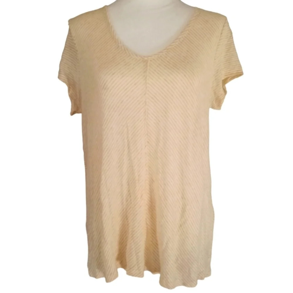 Sundance Yellow Striped Lightweight Exposed Seam Tshirt 100% Linen Size Small